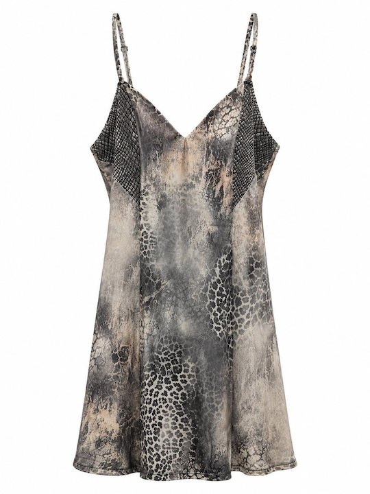 Luna Καλοκαιρινό Γυναικείο Νυχτικό Animal Print Brown