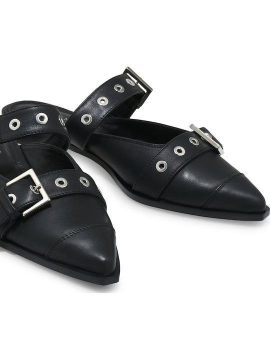 Flat Δερμάτινα Mules σε Μαύρο Χρώμα