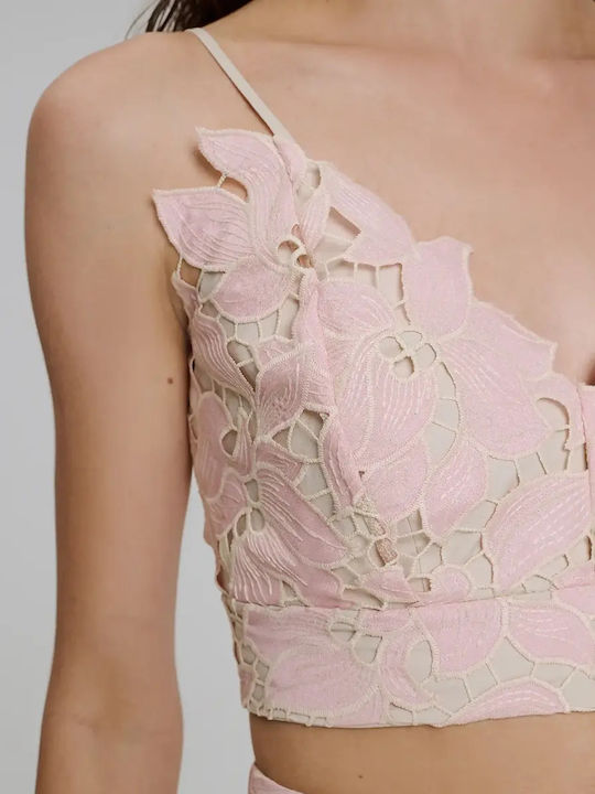 Γυναικεία Μπλούζα Κορσές με Δαντέλα Floral Pink