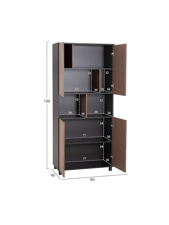 Βιβλιοθήκη Mavix Γκρι-καρυδι 80x40x180εκ.