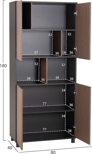 Bibliotecă Mavix Gri-nuc 80x40x180cm Bibliotecă Mavix Gri-nuc 80x40x180cm