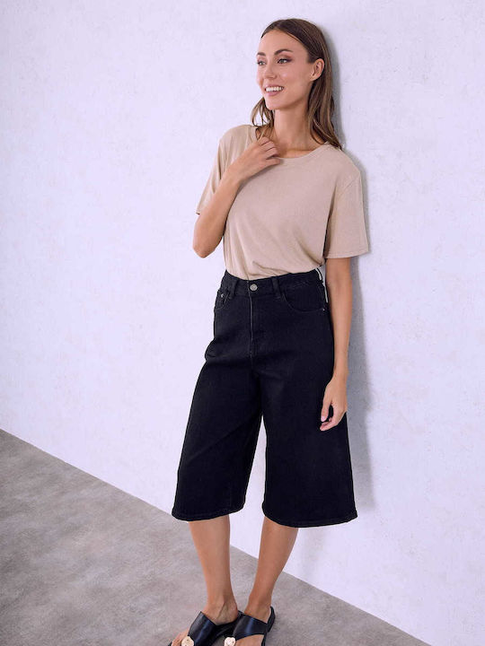 Celestino Jorts Denim High Waist Loose Fit Black