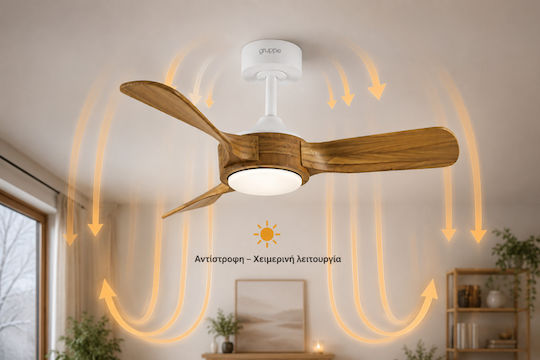 Gruppe F42206 Ceiling Fan 106cm with Light Fixture Brown / White
