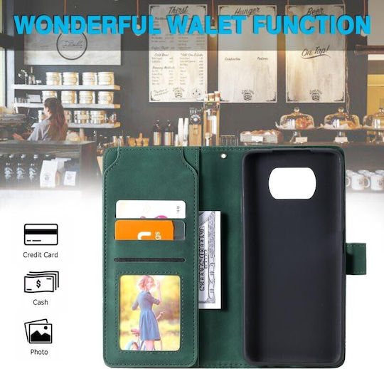 Two Lines Mobile Phone Case Wallet Green Xiaomi Poco X3 NFC/X3 Pro