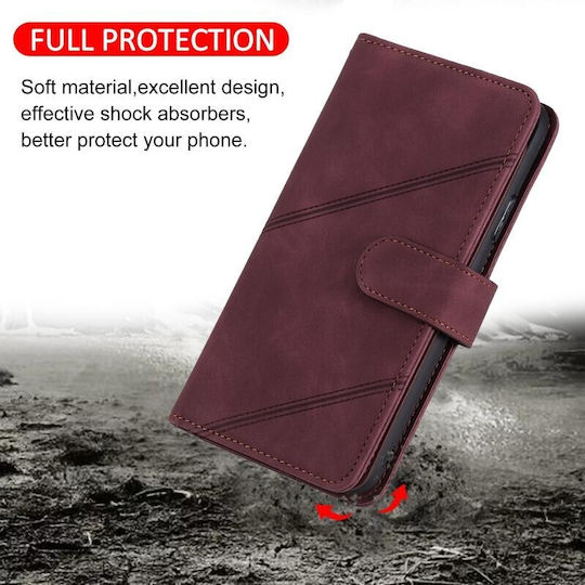 Two Lines Wallet Case Wine Red Xiaomi Poco X3 NFC/X3 Pro