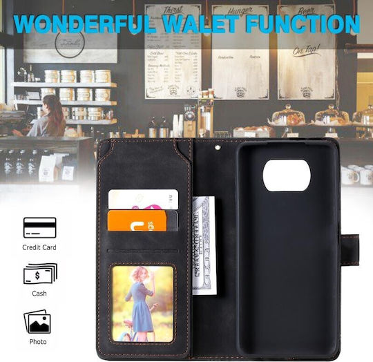 Two Lines Mobile Phone Case Wallet Black Xiaomi Poco X3 NFC/X3 Pro
