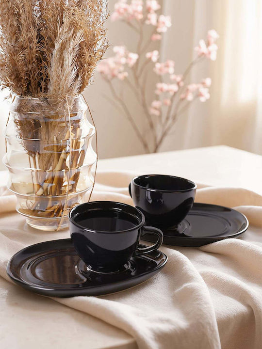 SteweHome Set Ceramic Black Coffee Cups 215ml 4 Pieces