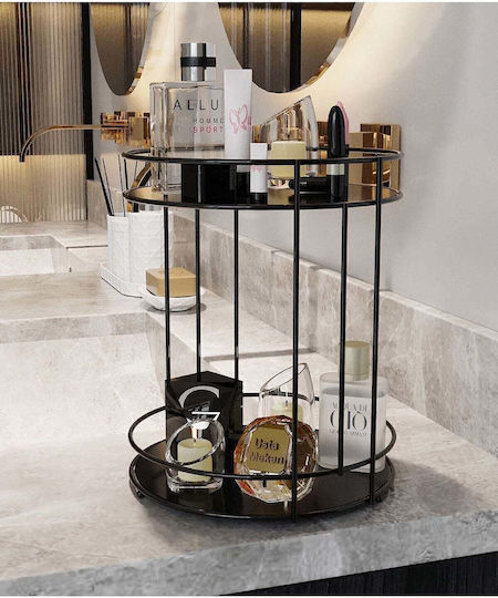 Stewehome Zweistöckiger Metallischer Organizer Für Badezimmer Kosmetika Schmuck Make-up Zubehör Servierteller Schwarz 23 Cm
