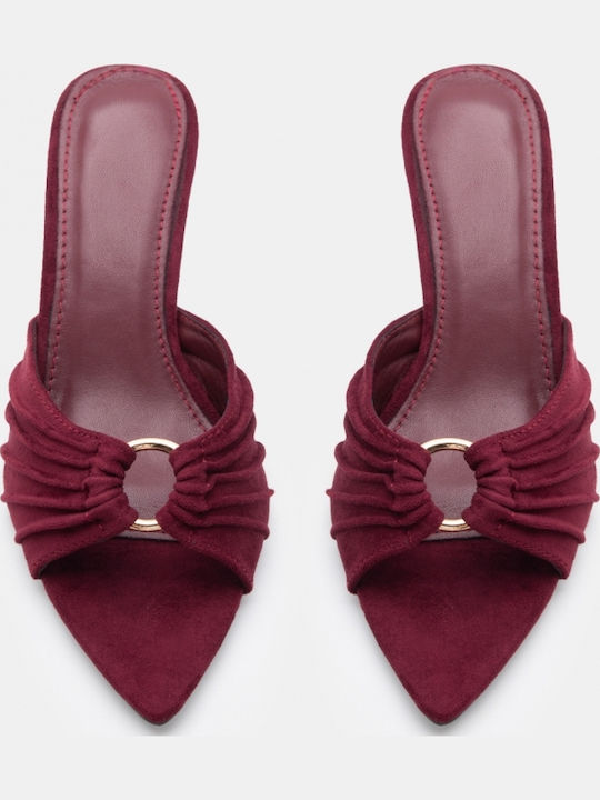 Suede Mules με Χαμηλό Τακούνι σε Μπορντό Χρώμα