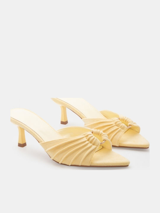 Suede Mules With Low Heel In Yellow Colour