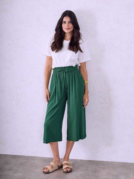 Celestino Zip-Culottes Aus Baumwolle Loose Fit Dunkelgrün