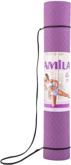 AMILA Упражнение Мат Йога Pink/Purple с преносима дръжка (173x60x0.4см)