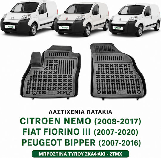 Rezaw Plast Μπροστινά Πατάκια 2τμχ Τύπου Σκαφάκι για Peugeot Bipper Tepee Fiat Fiorino Citroen Nemo 2007+ Μαύρα