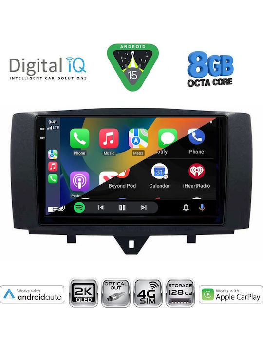 Digital IQ Auto-Audiosystem FürZwei Smart FürZwei 2010-2015 Bluetooth USB Eingebautes Wi-Fi GPS Apple CarPlay Android Auto Mit Touchscreen 9 Zoll