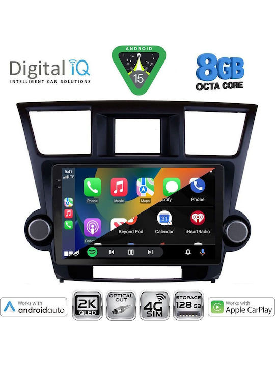 Digital IQ Car Audio System for Toyota Highlander 2008-2015 Bluetooth USB WiFi GPS Apple CarPlay Android Auto with 10" Touch Screen