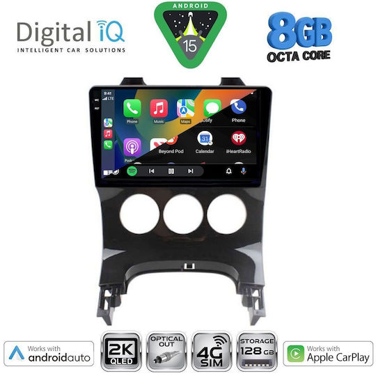 Digital IQ Ηχοσύστημα Αυτοκινήτου για Peugeot 3008 2008-2016 με A/C (Bluetooth/USB/WiFi/GPS/Apple-Carplay/Android-Auto) με Οθόνη Αφής 9"