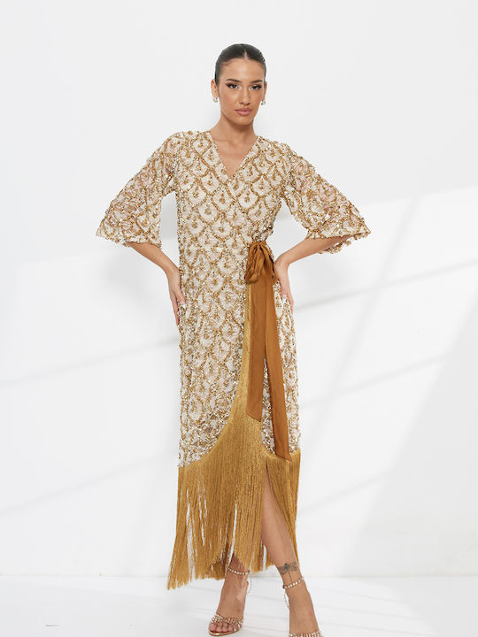 Maxi Abendkleid Wickel Gold