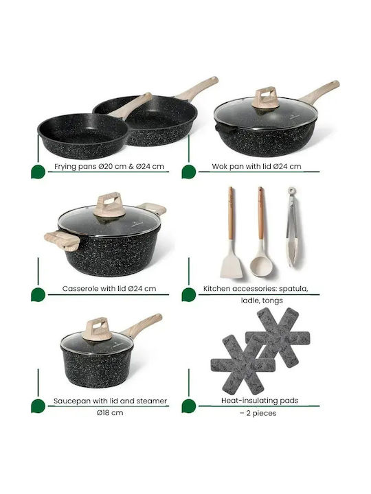Just Perfecto Premium Kochgeschirr-Set aus Aluminiumguss Schwarz mit Keramik-Innenbeschichtung 5 Teile