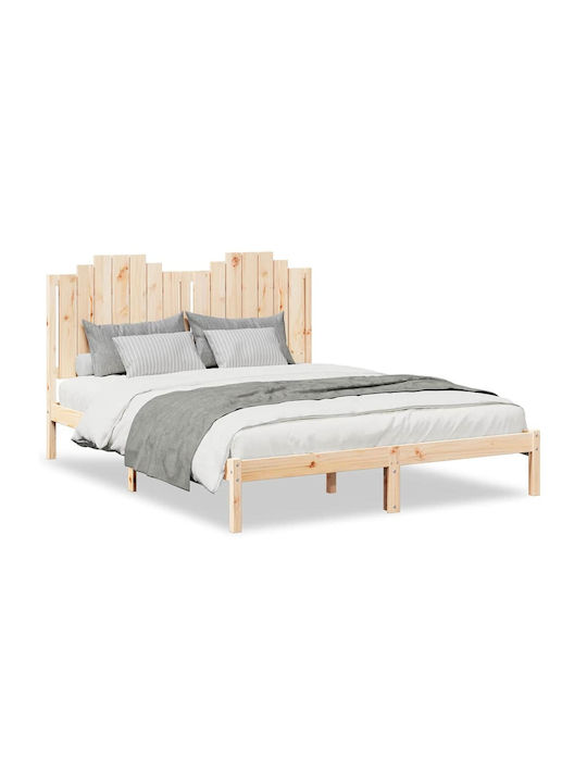 Double Bed Made of Solid Wood Beige with Slats for Mattress 160x220cm