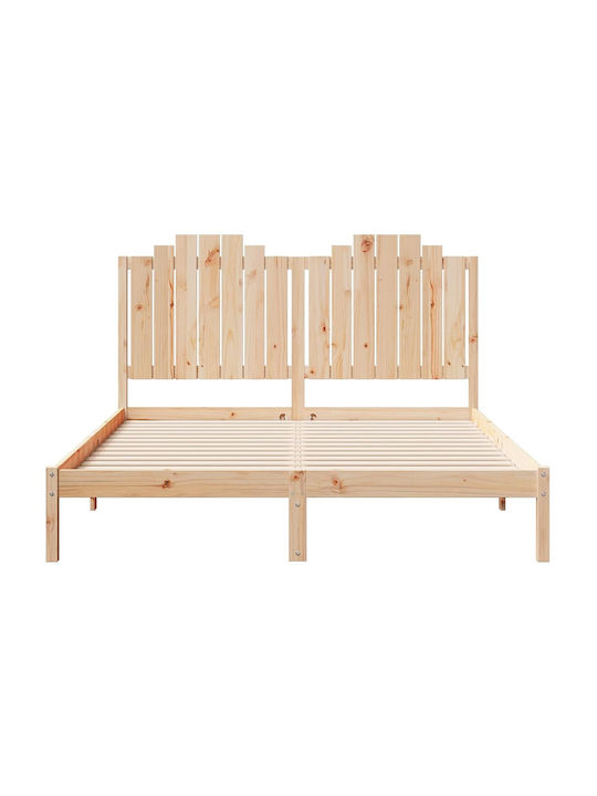 Double Bed Made of Solid Wood Beige with Slats for Mattress 160x220cm