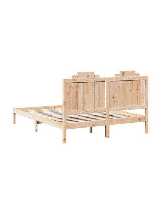 Double Bed Made of Solid Wood Beige with Slats for Mattress 160x220cm
