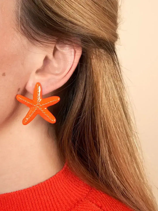 Coucou Suzette Gold Plated Steel Stud Earrings Orange