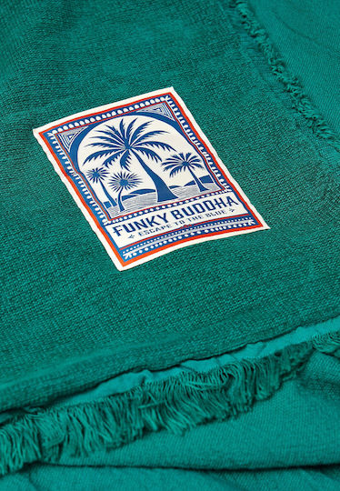 Funky Buddha Cotton Green Beach Towel with Fringes 170x91cm