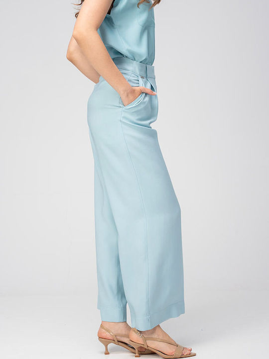 Meda Pantaloni Dama Palazzo Cu Talie Înaltă Fit Aqua