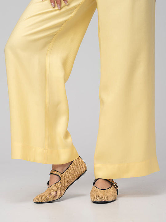 Meda Pantaloni Dama Palazzo High Rise Fit Galbeni