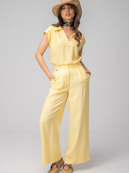 Meda Pantaloni Dama Palazzo High Rise Fit Galbeni