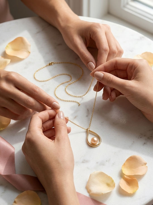 Daskalakis Halskette mit Träne-Design aus 9K Gold mit Perlen