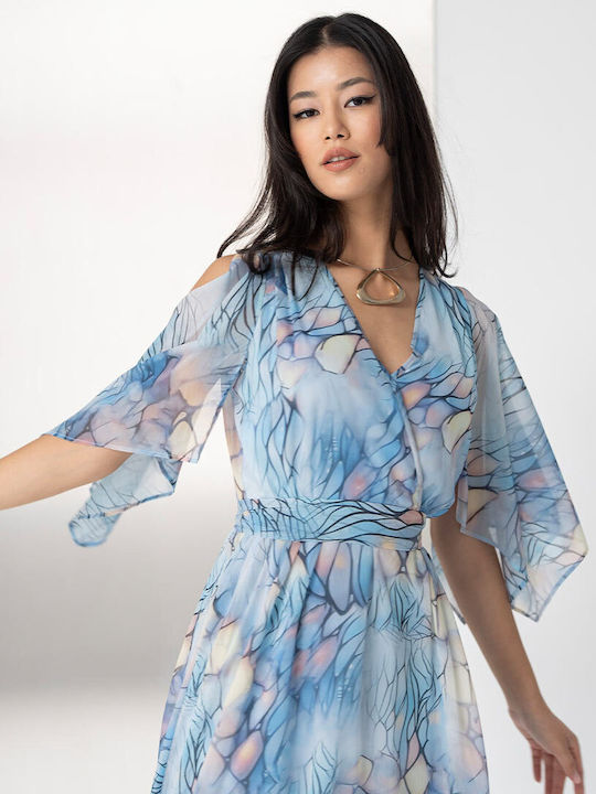 Loreta Sommer Midi Damenkleid Wickel Blau