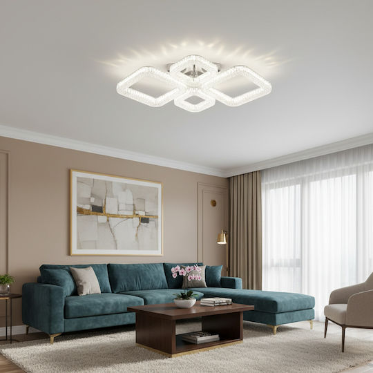 Alista Home Πλαφονιέρα Οροφής Λευκή με Ενσωματωμένο LED και Κρύσταλλα και Τηλεχειριστήριο