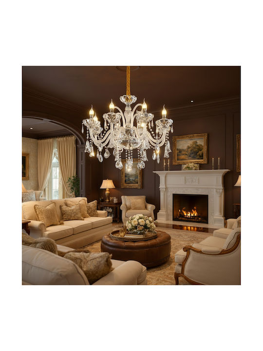 Alista Home Candelabru 6xE14 Ø68cm cu Cristale Argintii AT1CT-IM1P-HT2L-CC831/6WH