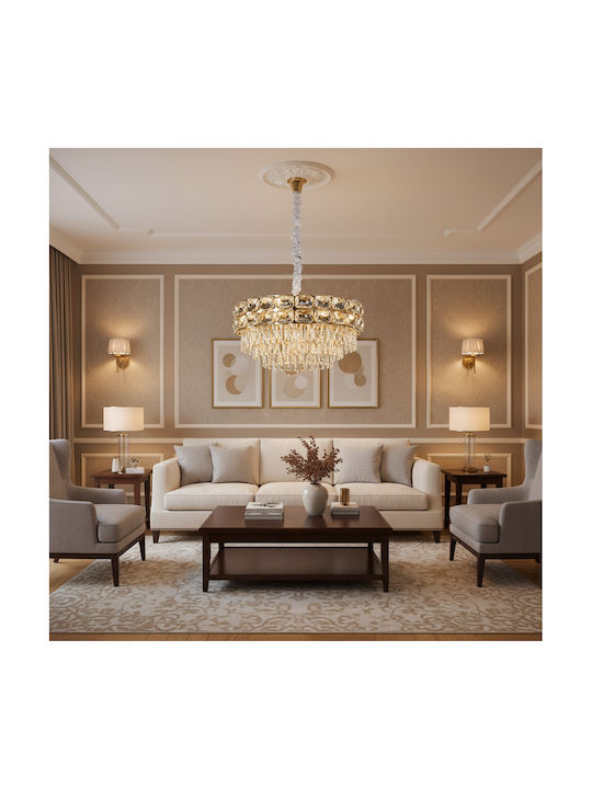 Alista Home Πολυέλαιος 9xE14 Ø50cm με Κρύσταλλα Χρυσός AT1CT-IM1P-HT2L-CC5112/500GD
