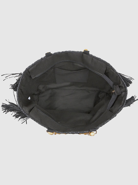 Verde Verde Ψάθινη Strandtasche Schwarz
