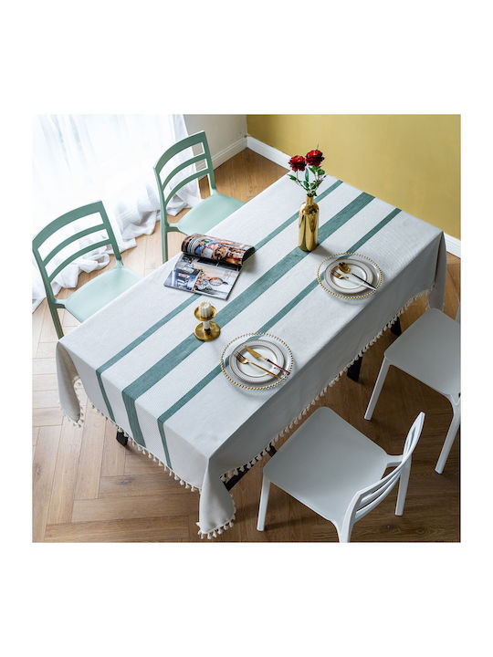 FRIPIA Покривка за маса Лен с Бродерия Зелени и Сиви Оттенъци 140x200см