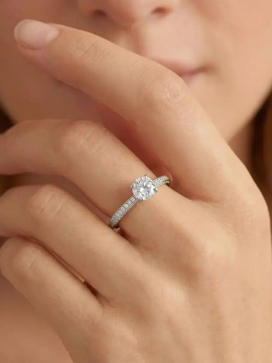 Etho Messina Μονόπετρο από Λευκόχρυσο 14K με Διαμάντι