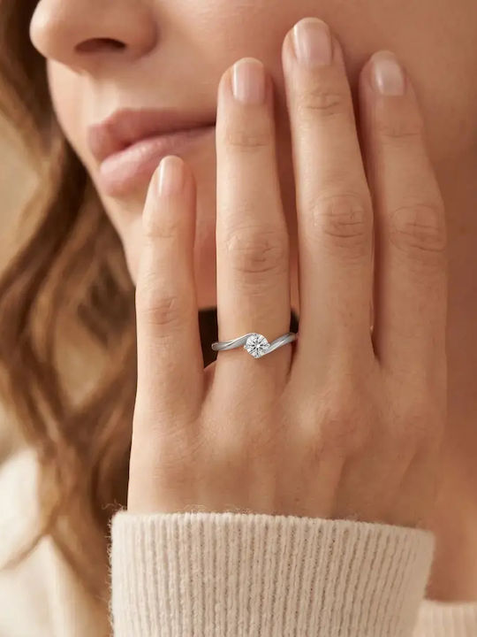 Etho Messina Single Stone Ring In 14K White Gold With Diamond
