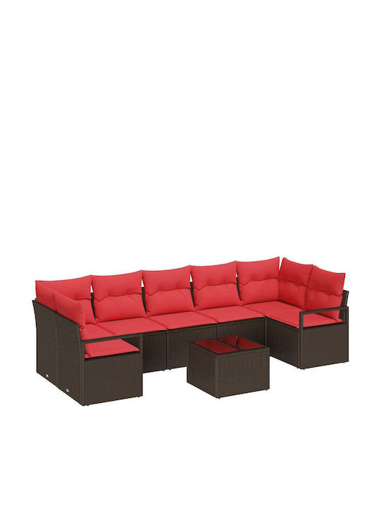Garden & Outdoor Furniture Sets Living Room Set 8 Pieces Beige and Red with Pillows