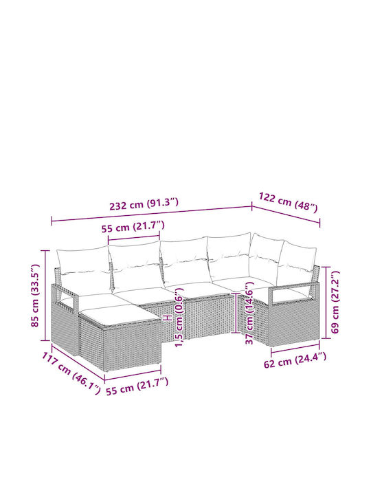 Set Camera De Zi Pentru Exterior 6 Piese Maro Cu Perne