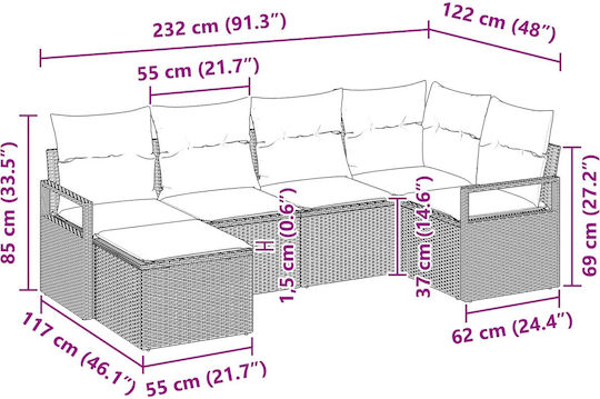 Set Camera De Zi Pentru Exterior 6 Piese Maro Cu Perne