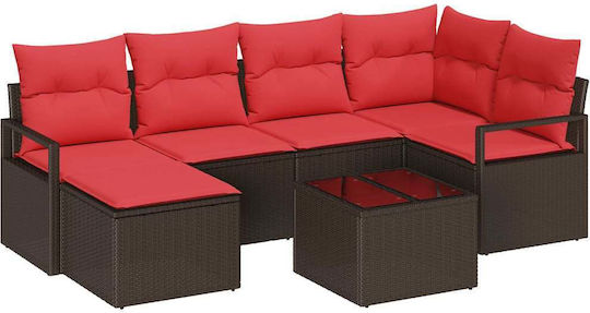 Garden & Outdoor Furniture Sets Living Room Set 7 Pieces Brown with Pillows