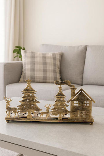 SteweHome Christmas Metal Gold Candlestick