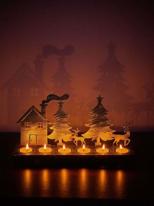 SteweHome Christmas Metal Gold Candlestick