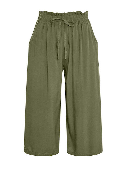 Celestino Zip-Culottes Baumwollstoff Loose Fit Khaki