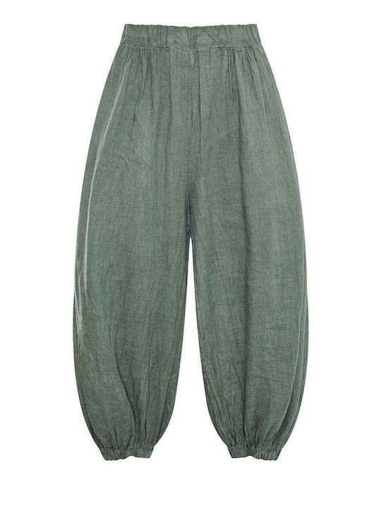 Celestino Women's Linen Loose Fit Khaki Pantaloons