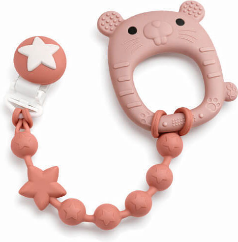 Baby Cloud Pacifier Clip with Silicone Beads Pink