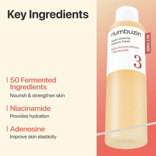 Numbuzin No.3 Super Glowing Essence Liquid Facial Toner with Rice, Niacinamide & Hyaluronic Acid 200ml