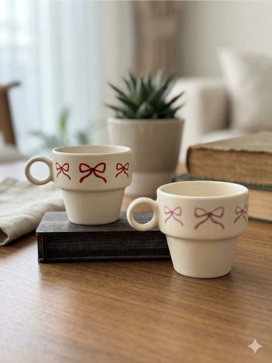 SteweHome Set Ceramic Beige Espresso Cups 90ml 2 Pieces